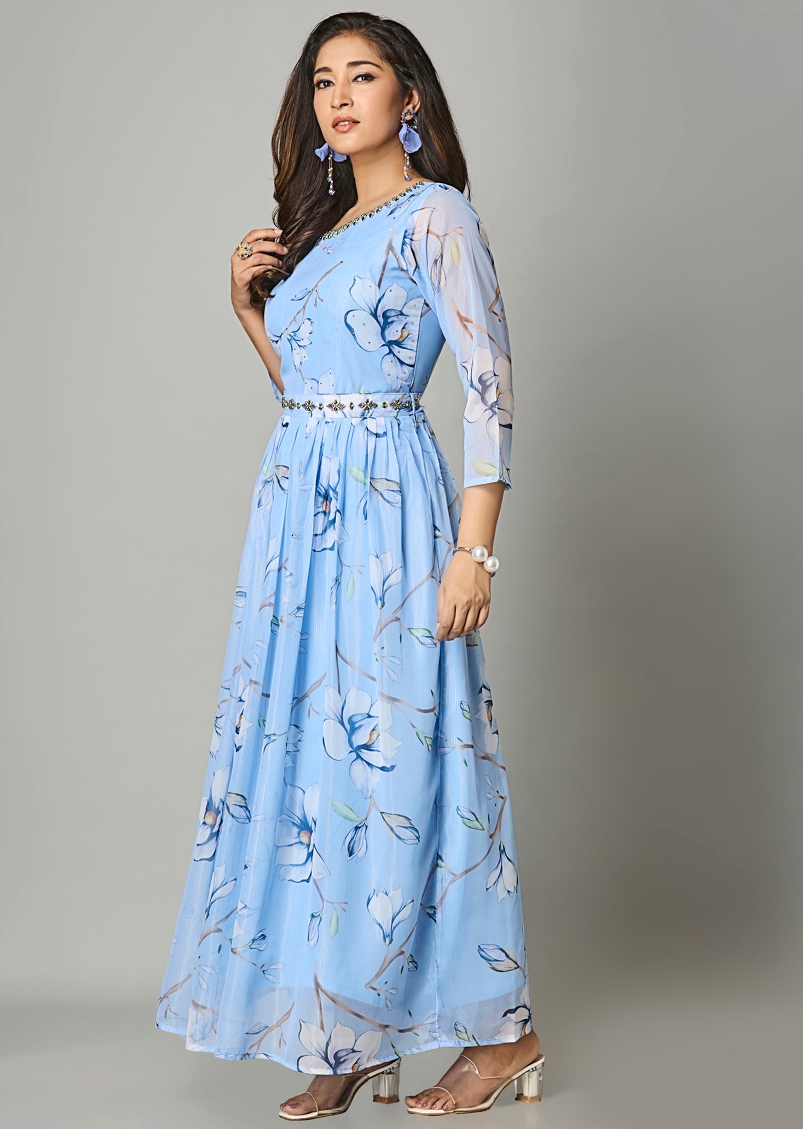 Light Blue Organza Long Dress