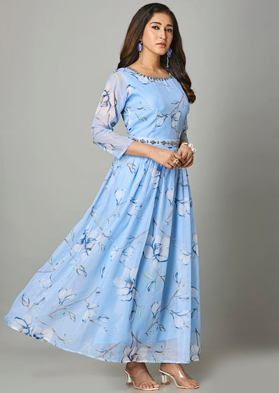 Light Blue Organza Long Dress