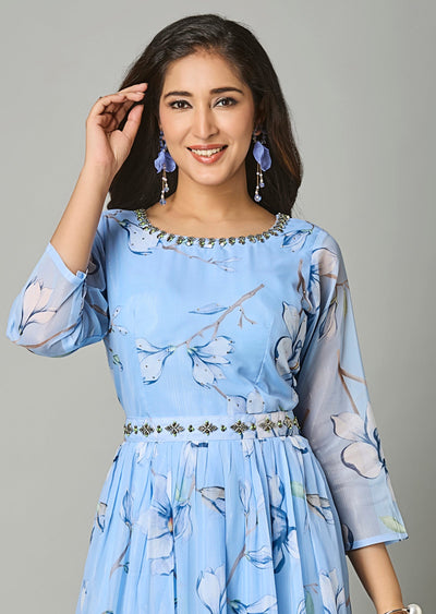 Light Blue Organza Long Dress