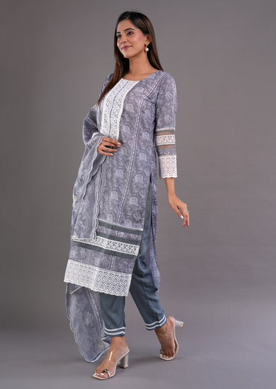 Grey Cotton Straight Cut Suit