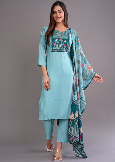 Dusty Green Silk Straight Cut Suit