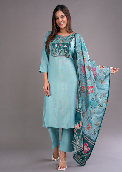 Dusty Green Silk Straight Cut Suit