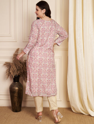 Onion Pink Cotton Straight Cut Kurti