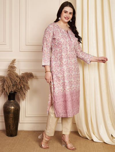 Onion Pink Cotton Straight Cut Kurti