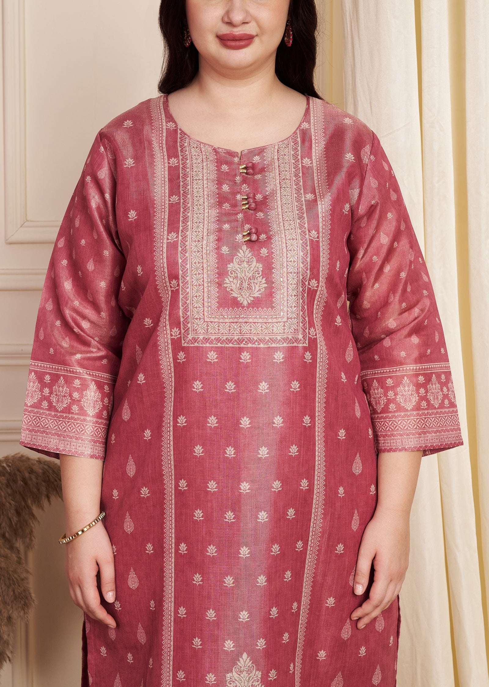 Pink Tissue Straight Cut Kurti