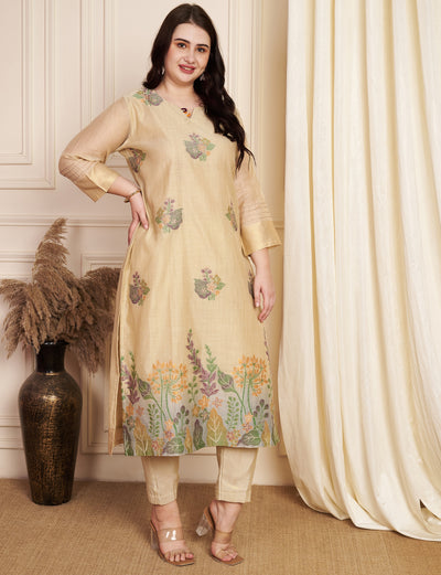 Fawn Chanderi Straight Cut Kurti