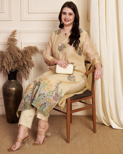 Fawn Chanderi Straight Cut Kurti
