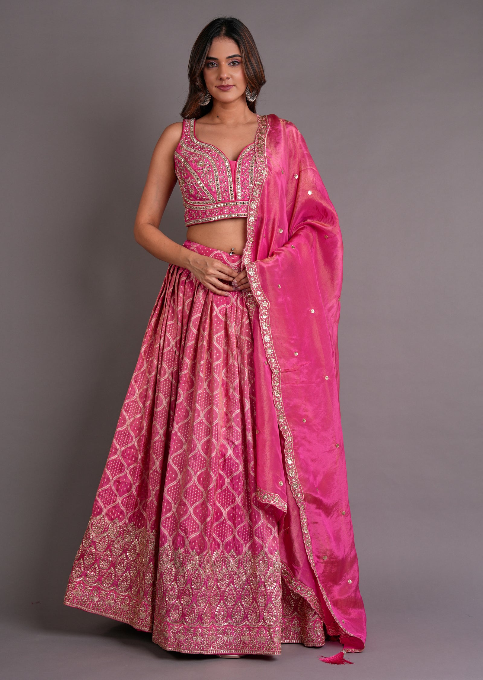 Pink Tissue Silk Lehenga