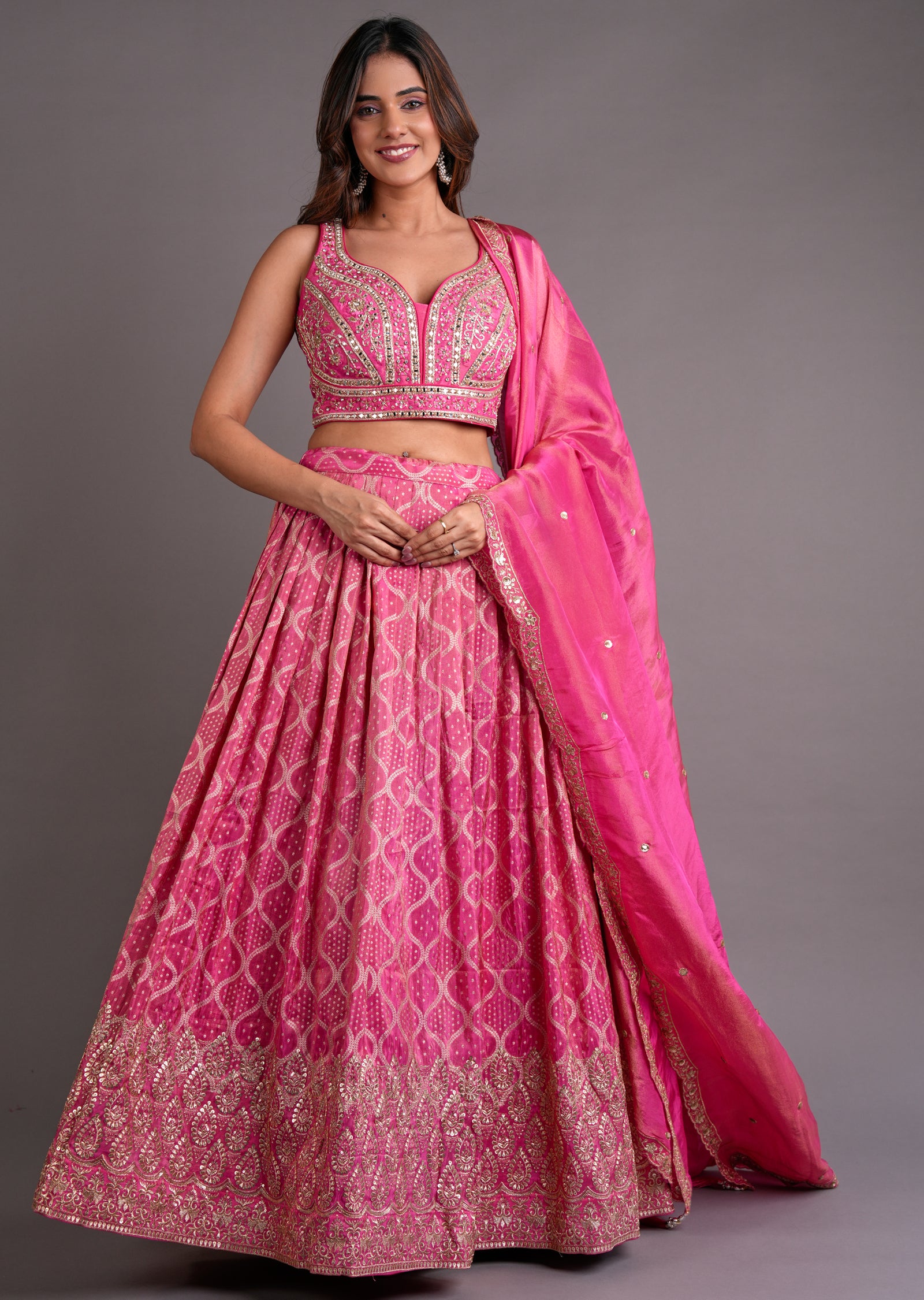 Pink Tissue Silk Lehenga