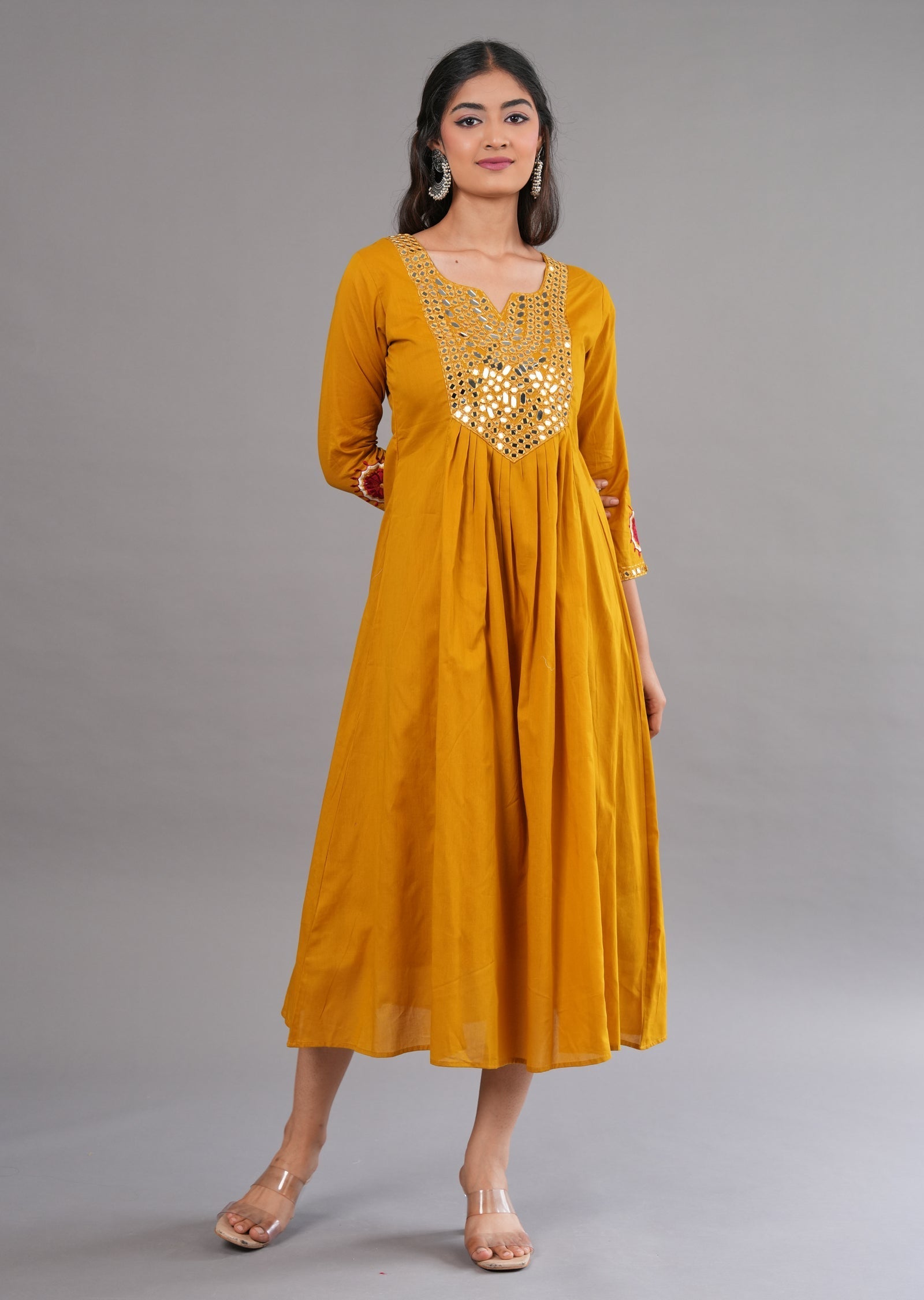 Mustard Cotton Midi Dress