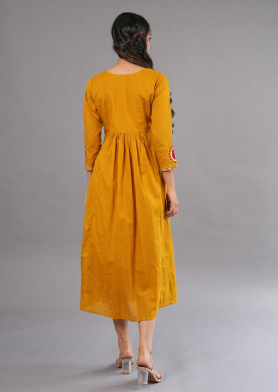 Mustard Cotton Midi Dress