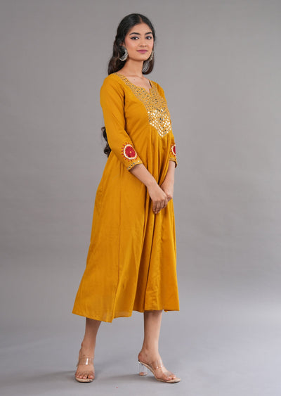 Mustard Cotton Midi Dress