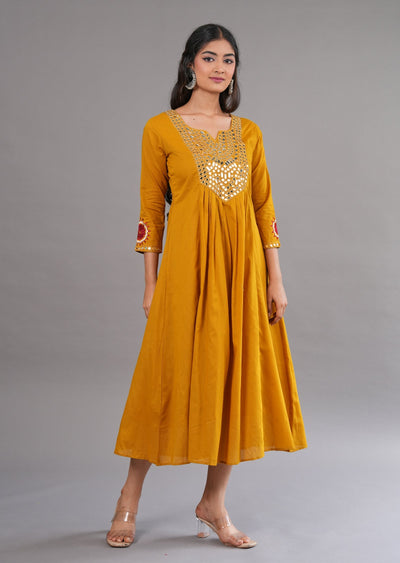 Mustard Cotton Midi Dress