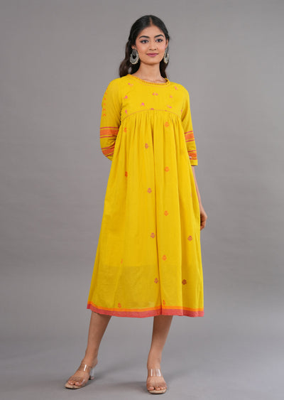 Mustard Cotton Midi Dress