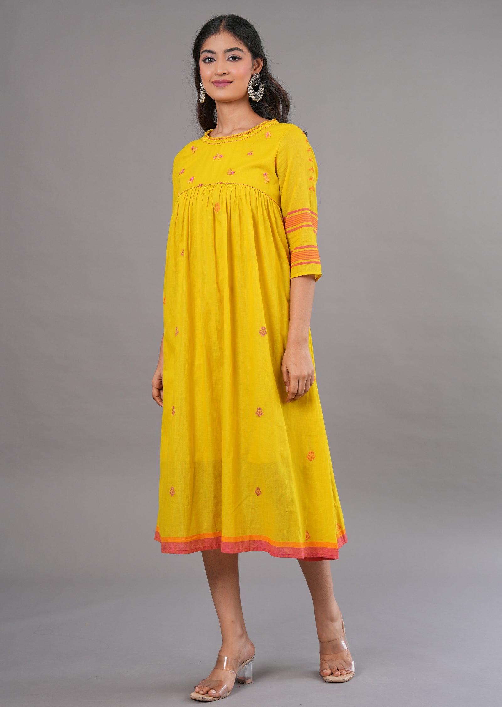 Mustard Cotton Midi Dress