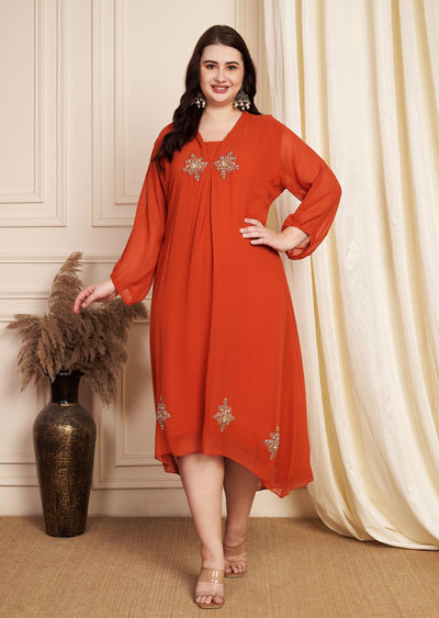Rust Georgette Midi Dress