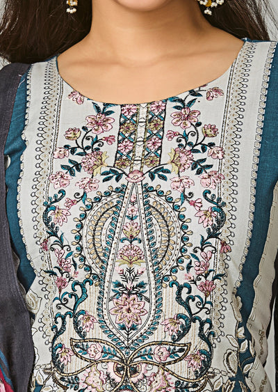 Teal Blue Cotton Straight Cut Suit