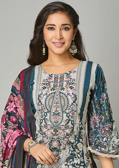 Teal Blue Cotton Straight Cut Suit