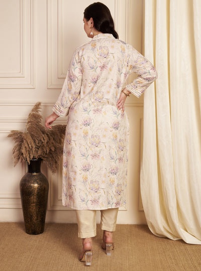 Beige Linen Cotton Straight Cut Kurti