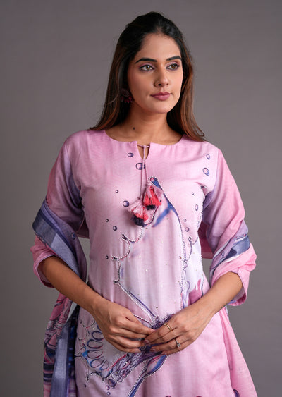 Pink Cotton Straight Cut Suit