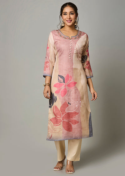 Dark Biege Linen Cotton Straight Cut Suit