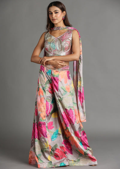 Multi Color Soft Silk Palazzo Set