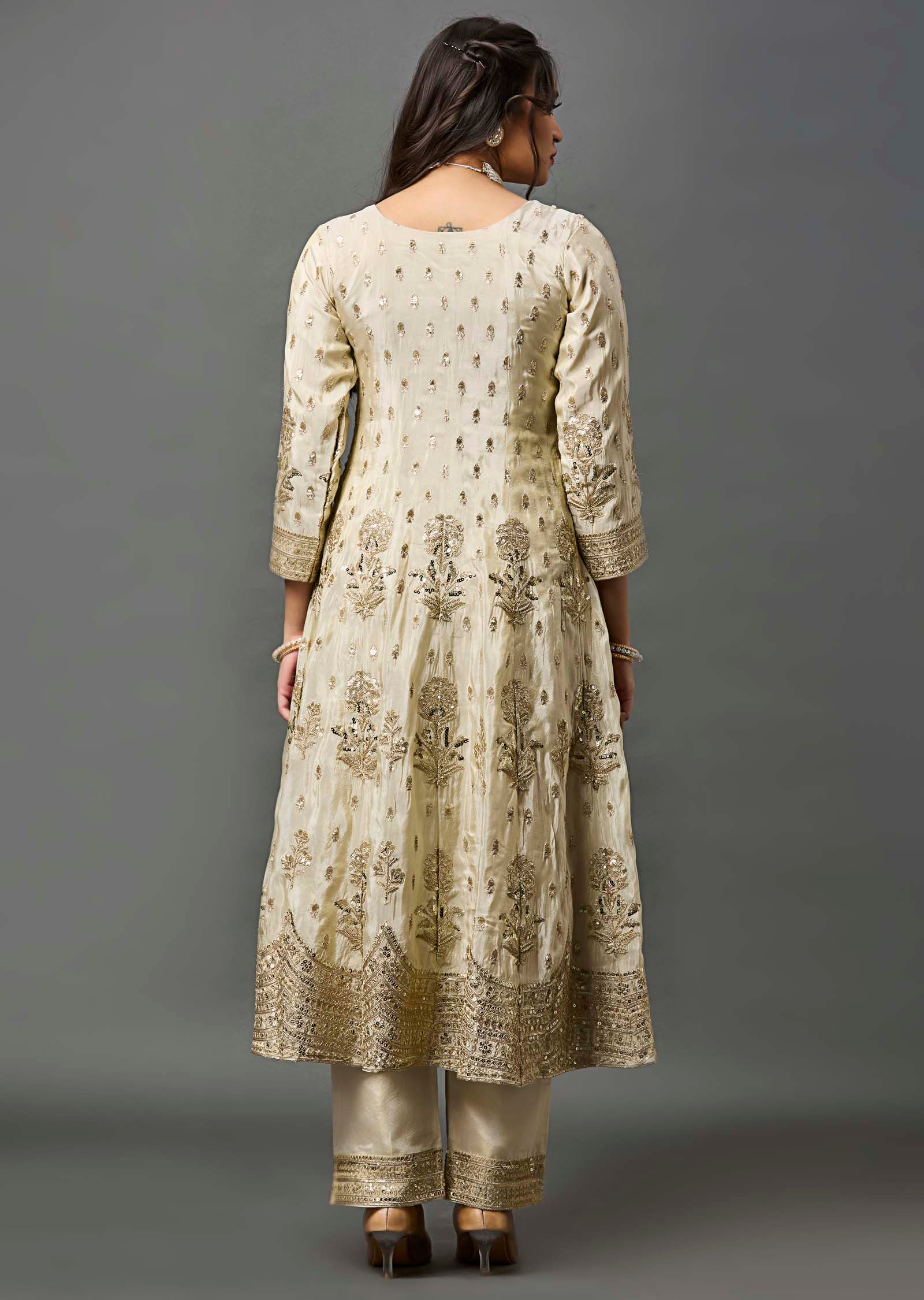 Beige Tissue Anarkali Suit