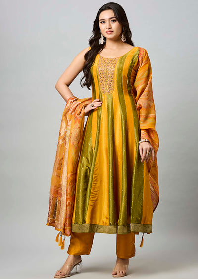 Mustard Banarasi Silk Anarkali Suit
