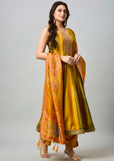 Mustard Banarasi Silk Anarkali Suit