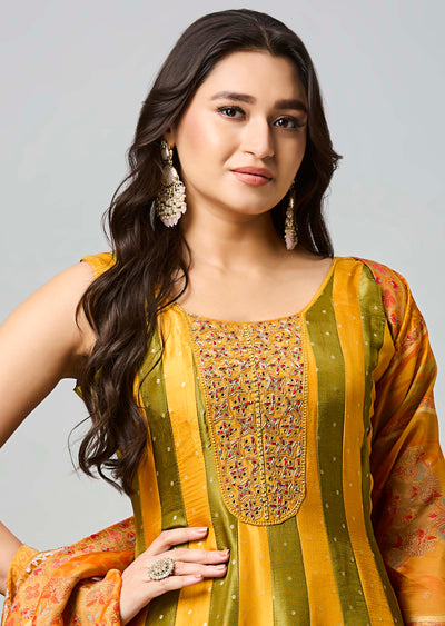 Mustard Banarasi Silk Anarkali Suit