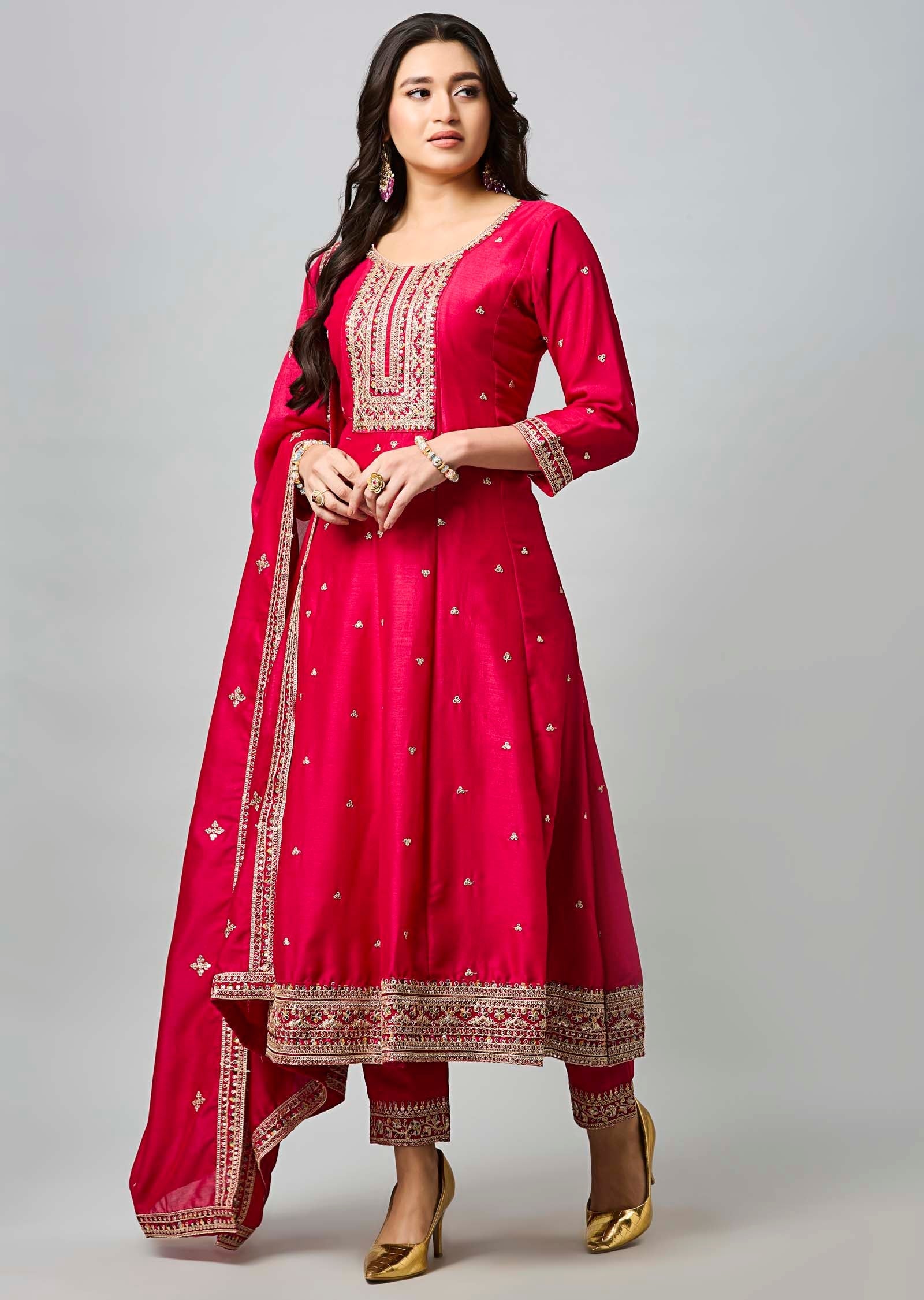 Rani Pink Soft Silk Anarkali Suit