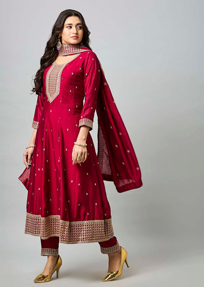 Maroon Soft Silk Anarkali Suit