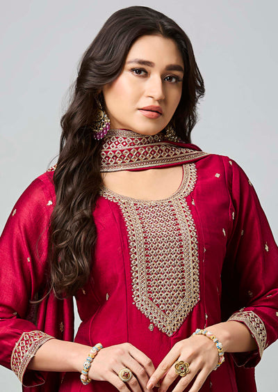 Maroon Soft Silk Anarkali Suit