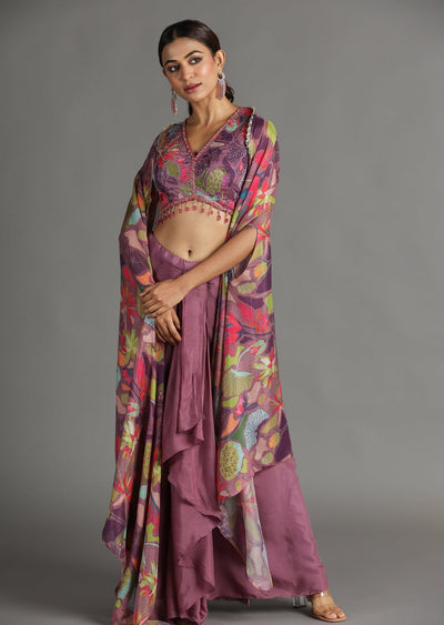 Mauve Chinnon Draped Skirt Set