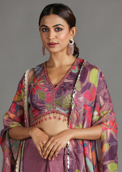 Mauve Chinnon Draped Skirt Set