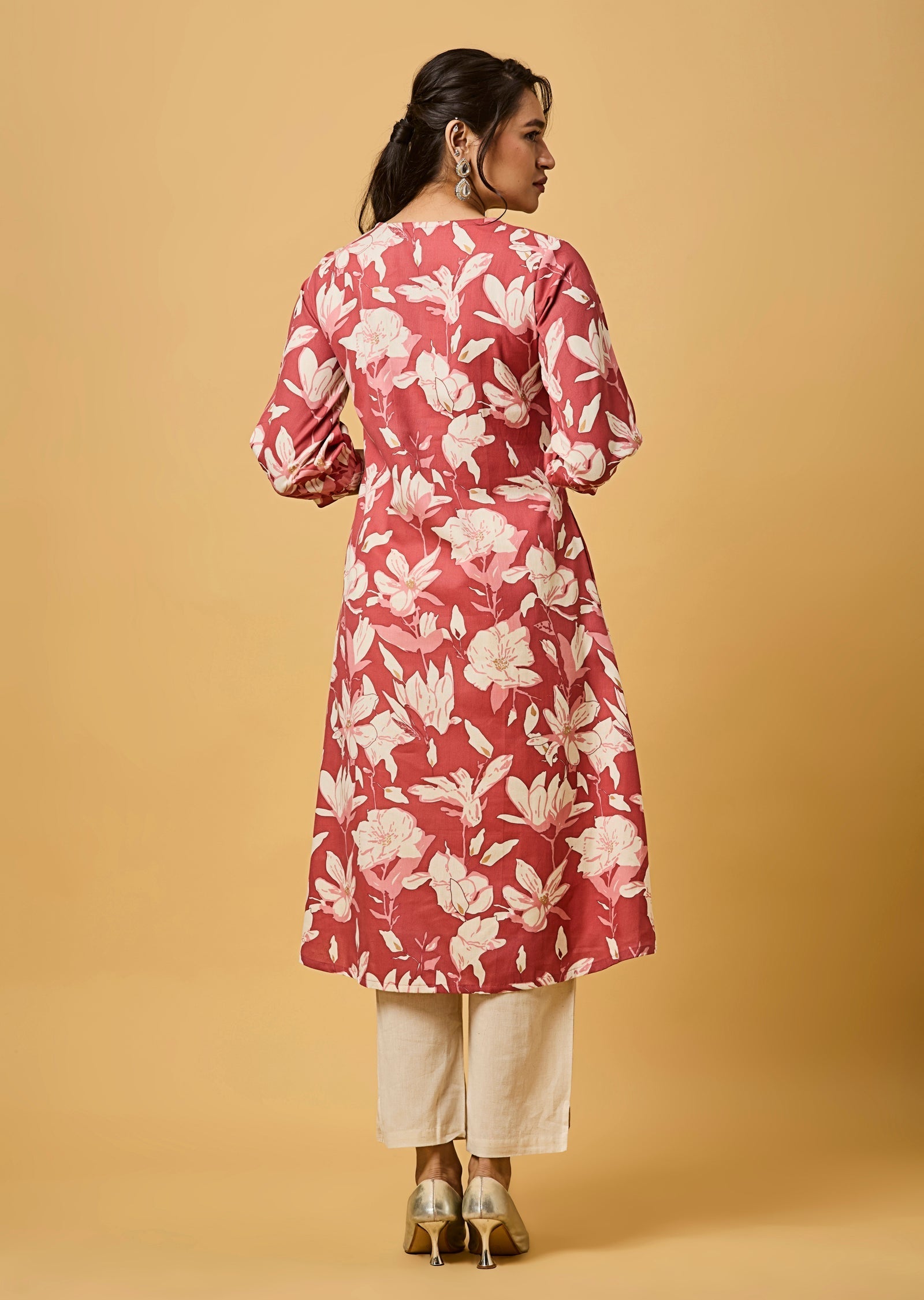 Pink Cotton Straight Cut Kurti Set