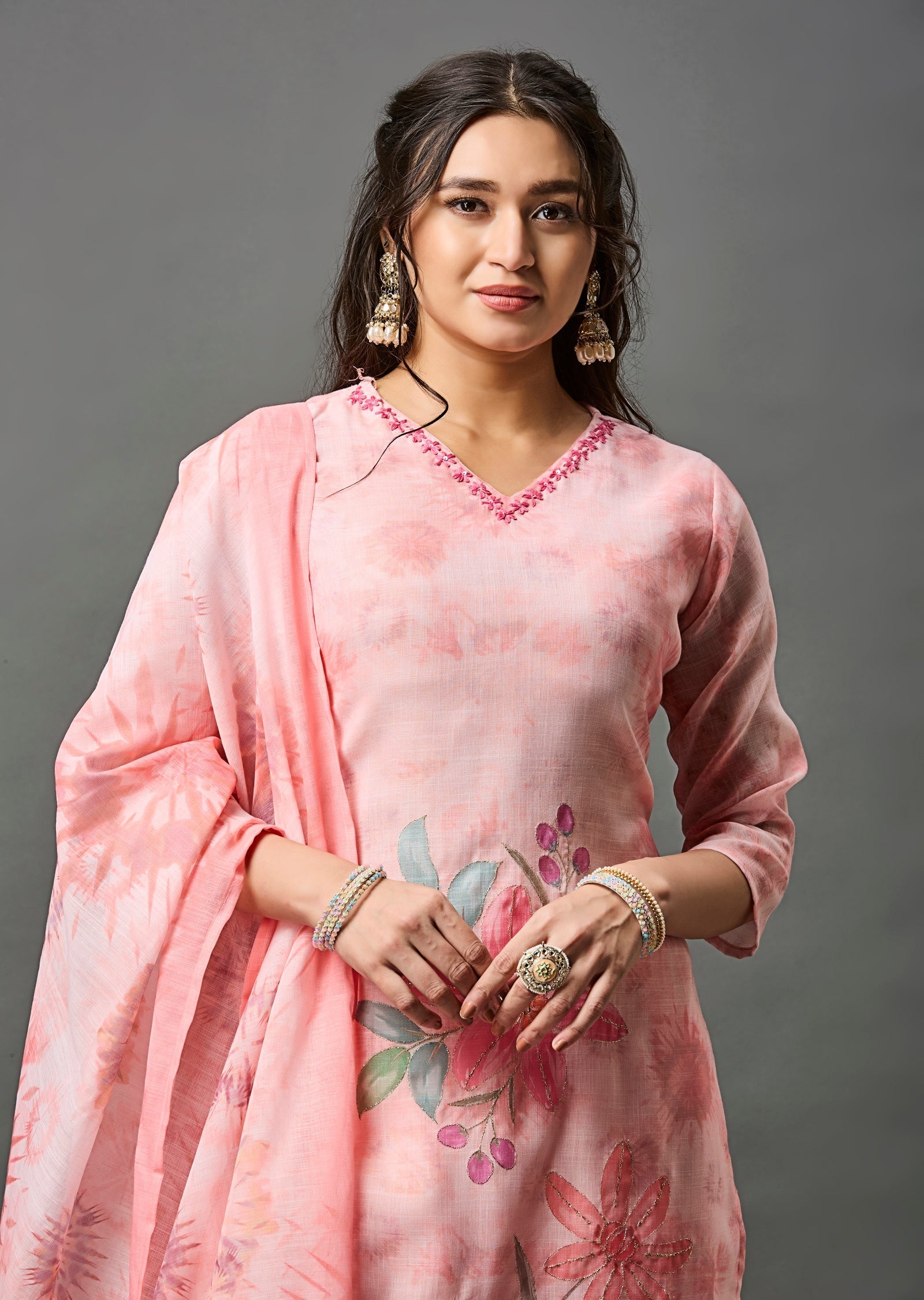 Peach Linen Cotton Straight Cut Suit