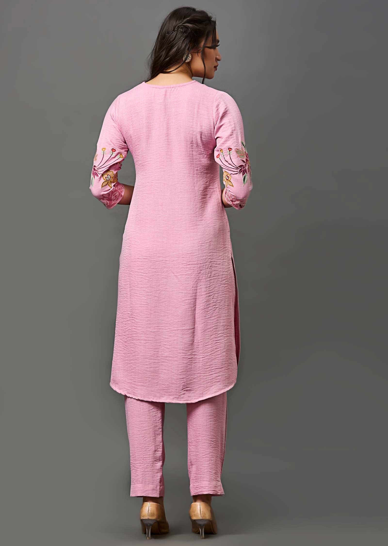 Pink Straight Cut Kurti Set