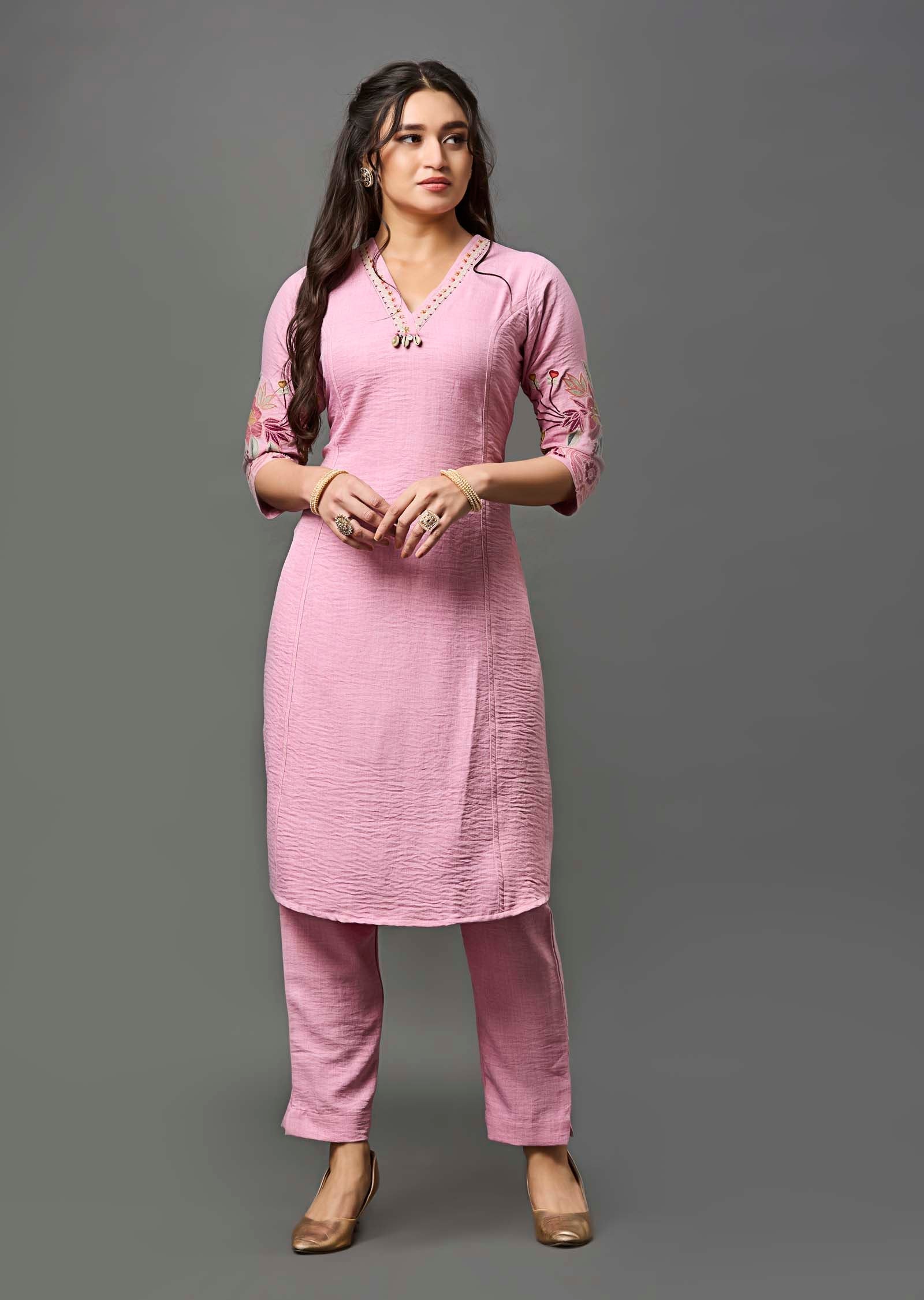 Pink Straight Cut Kurti Set