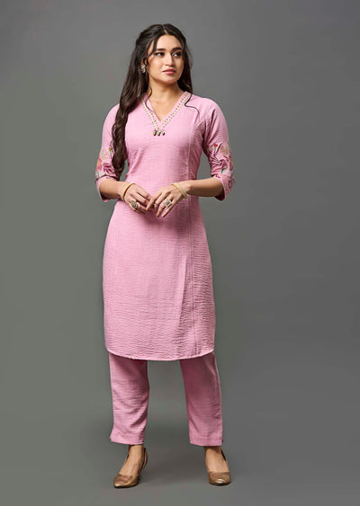 Pink Straight Cut Kurti Set