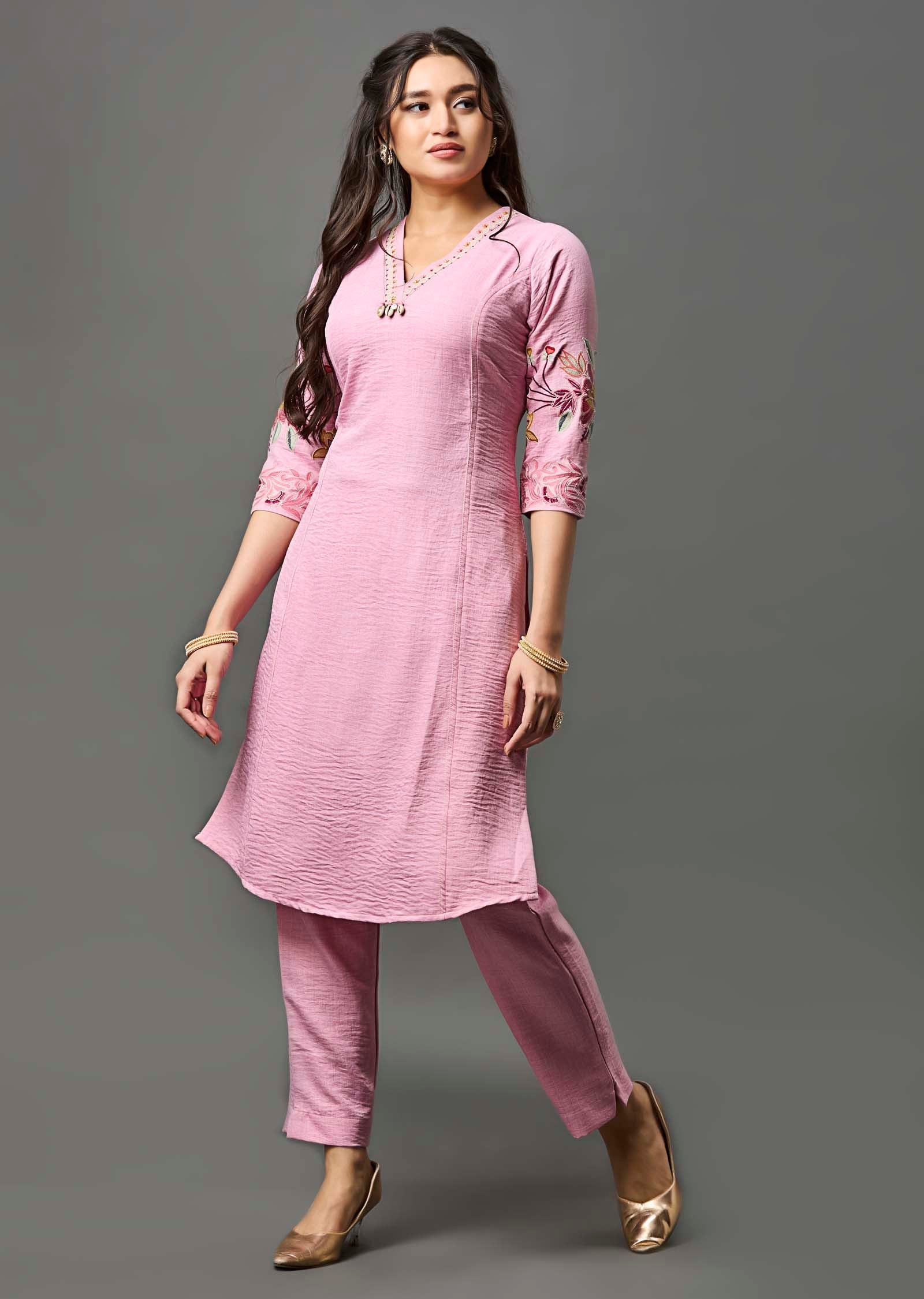 Pink Straight Cut Kurti Set