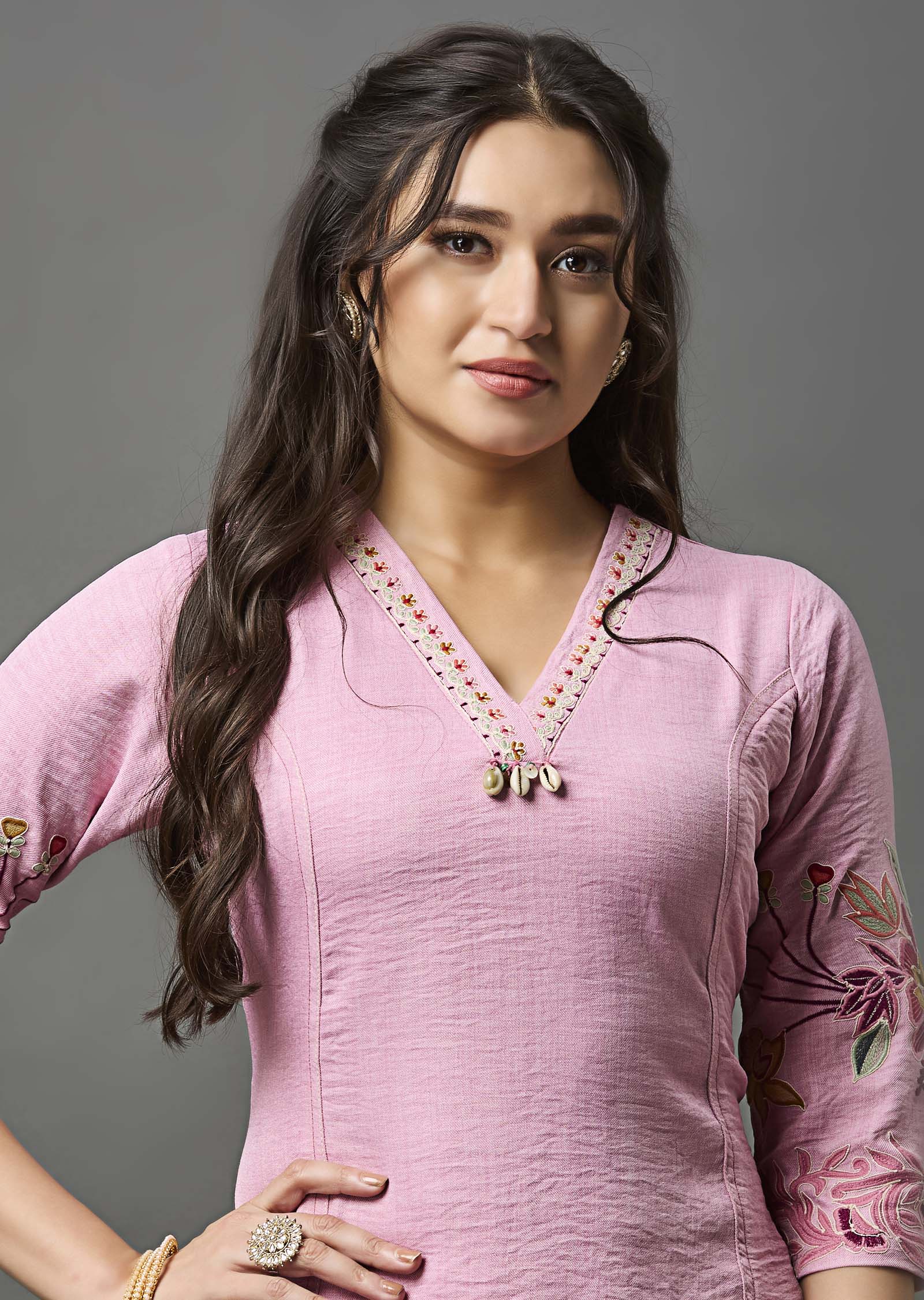 Pink Straight Cut Kurti Set