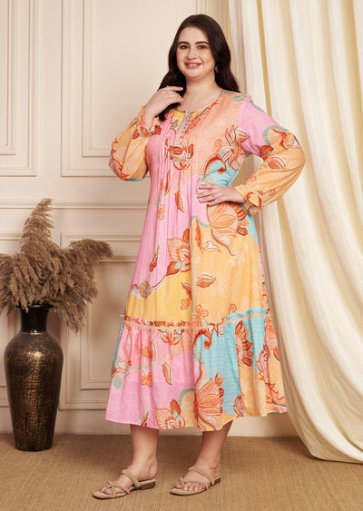 Peach Cotton Midi Dress