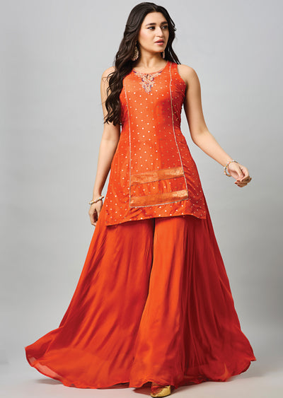 Orange Banarasi Straight Cut Suit