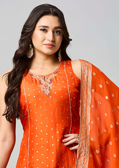 Orange Banarasi Straight Cut Suit