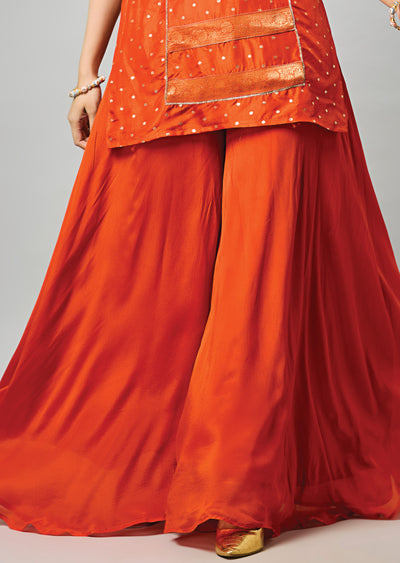 Orange Banarasi Straight Cut Suit