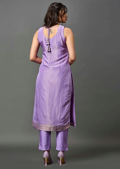Purple Banarasi Silk Straight Cut Suit