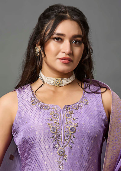 Purple Banarasi Silk Straight Cut Suit