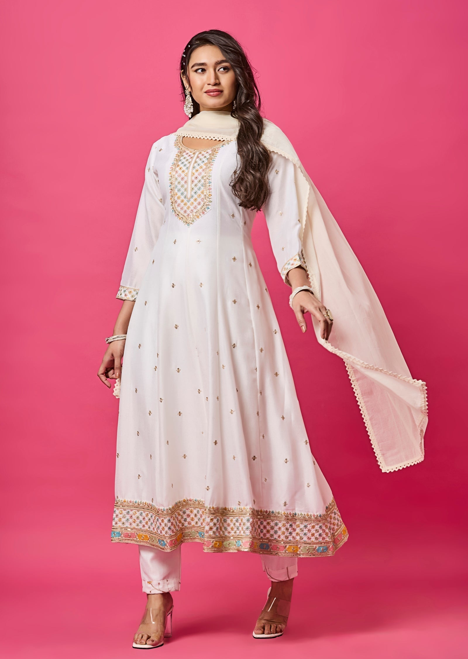 Off White Soft Silk Anarkali Suit