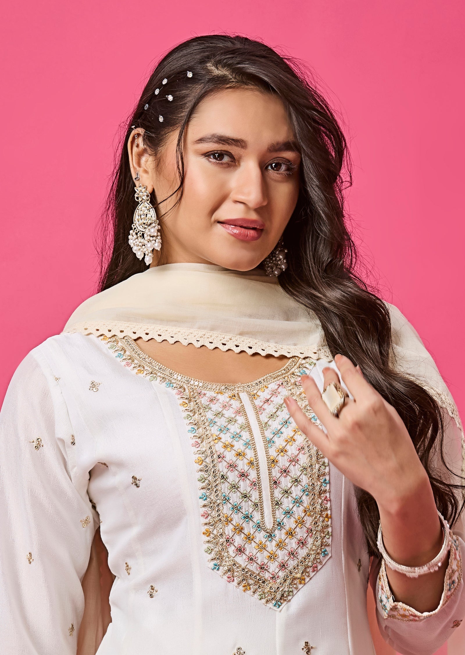 Off White Soft Silk Anarkali Suit